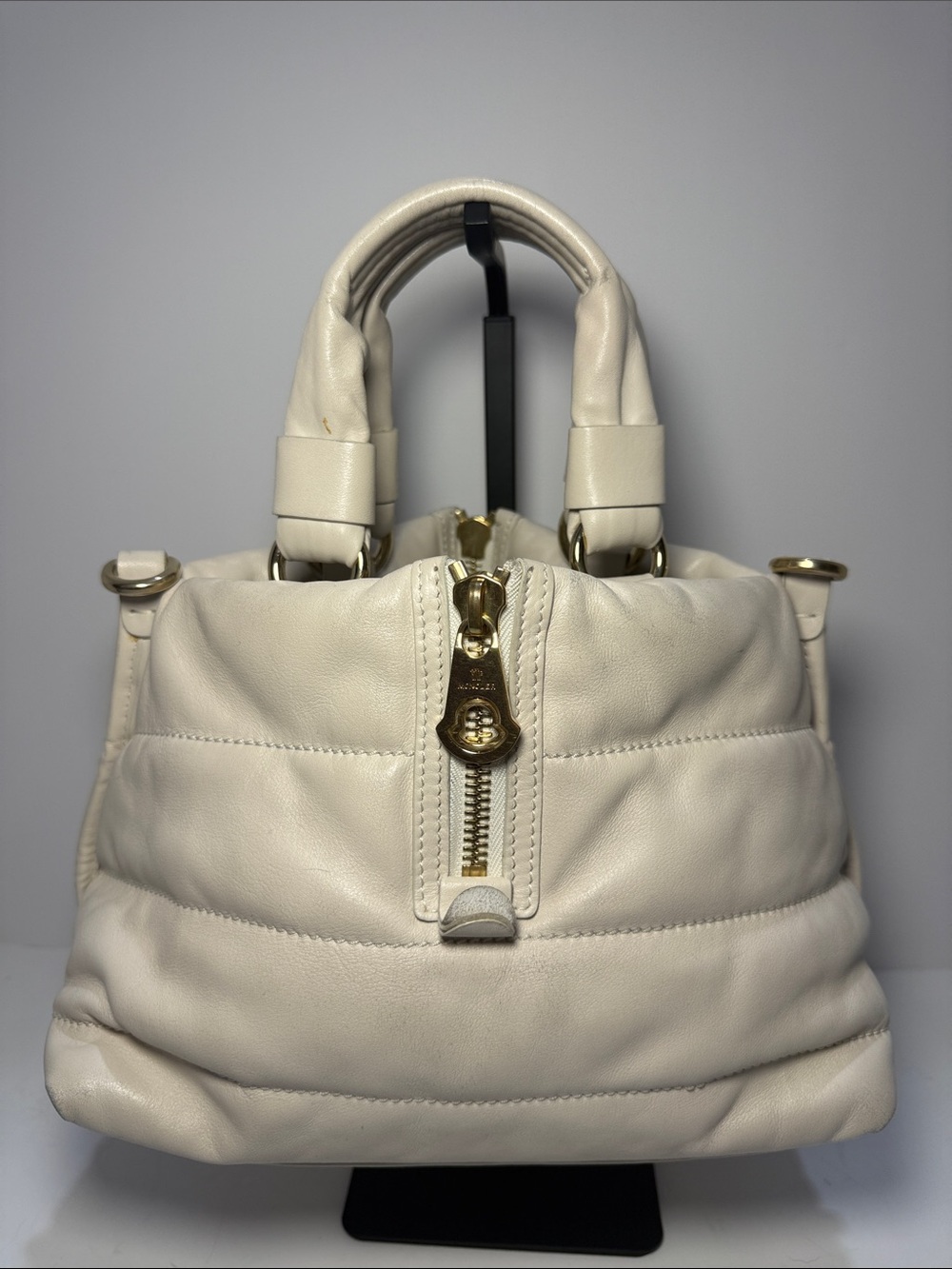 Moncler Amandine Borsa White Leather Puffer Satchel - Picture 7 of 15